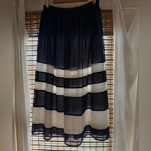 Anthropologie Navy and White Striped Midi Skirt